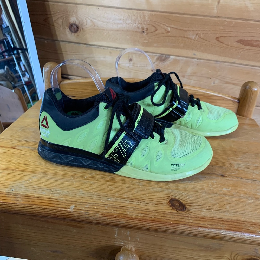 Reebok CrossFit Sneakers Size 8 Neon Yellow Black‎ Athletic Shoes Velcro Lace up